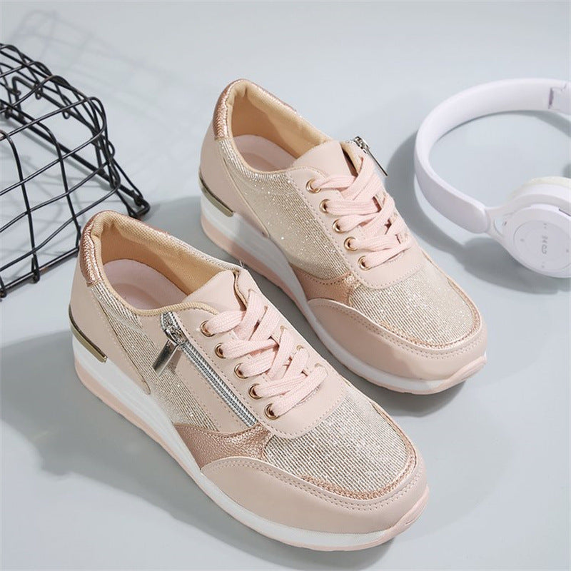 Chaussures orthopédiques à semelle compensée pour femmes, sport et loisirs, avec fermeture éclair latérale