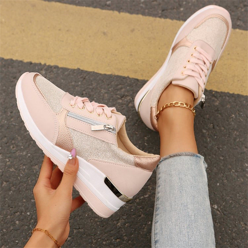 Chaussures orthopédiques à semelle compensée pour femmes, sport et loisirs, avec fermeture éclair latérale