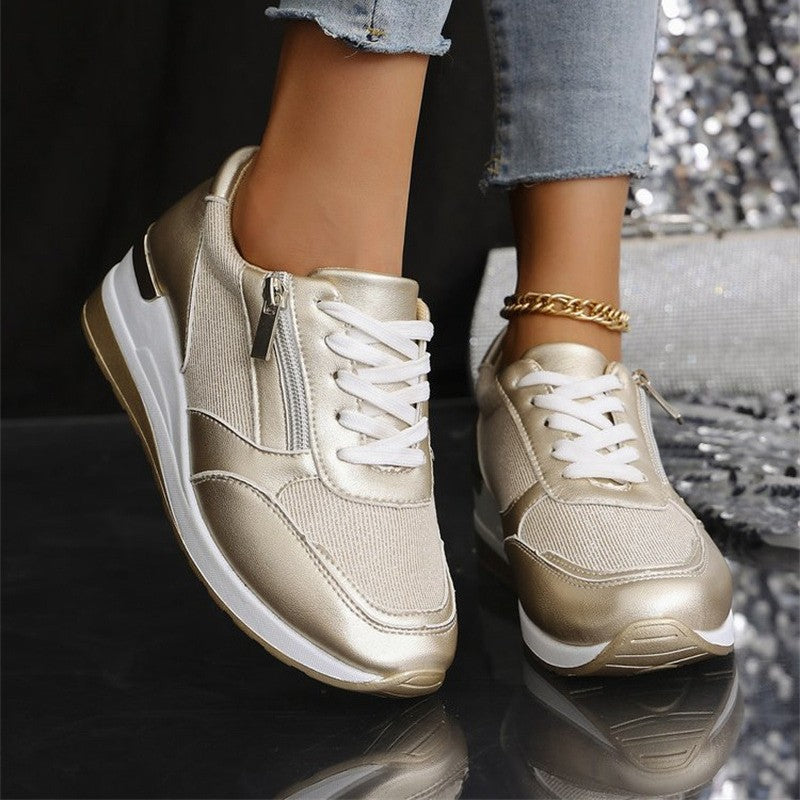 Chaussures orthopédiques à semelle compensée pour femmes, sport et loisirs, avec fermeture éclair latérale