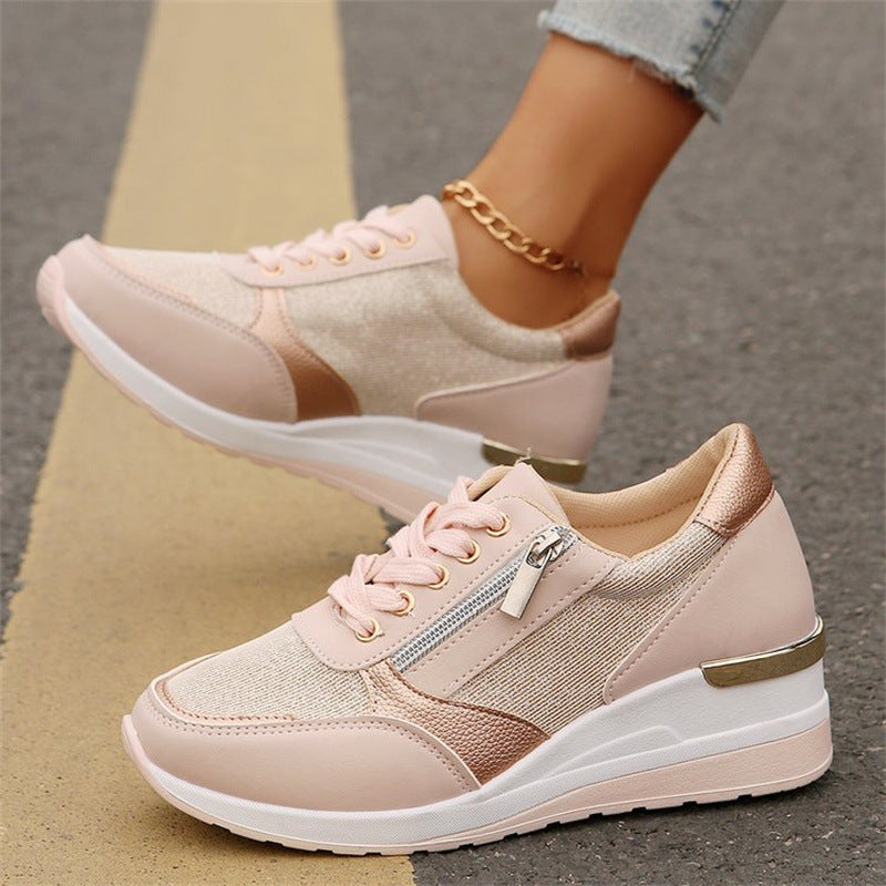 Chaussures orthopédiques à semelle compensée pour femmes, sport et loisirs, avec fermeture éclair latérale