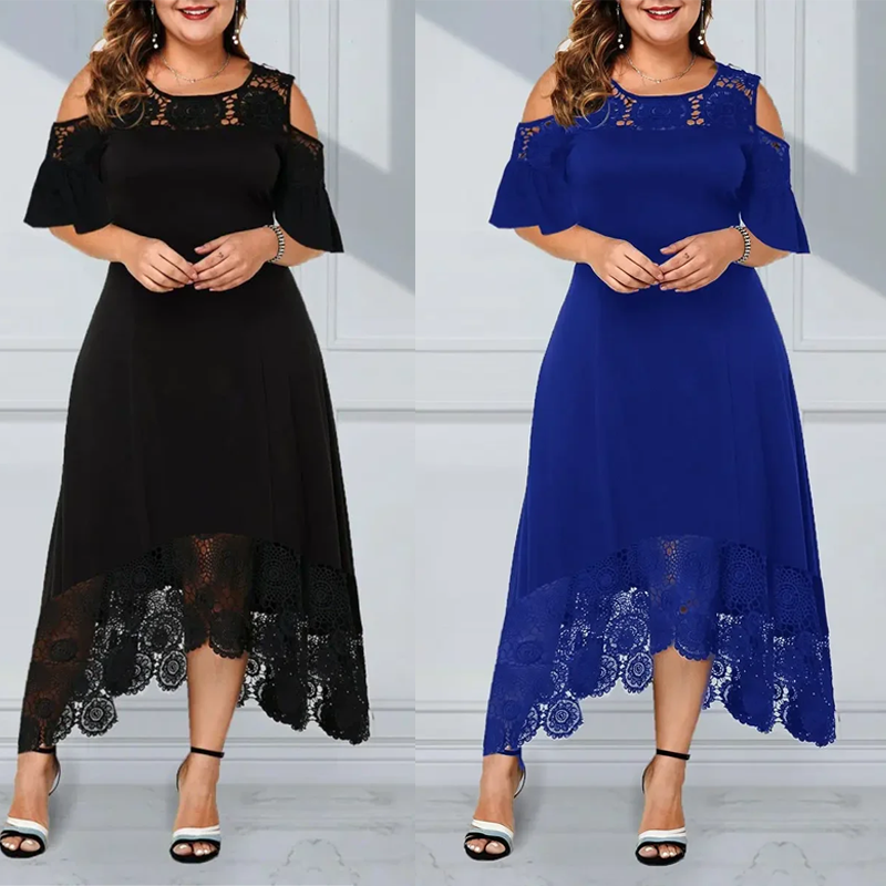 Robe élégante à épaules froides et ourlet en dentelle pour femmes