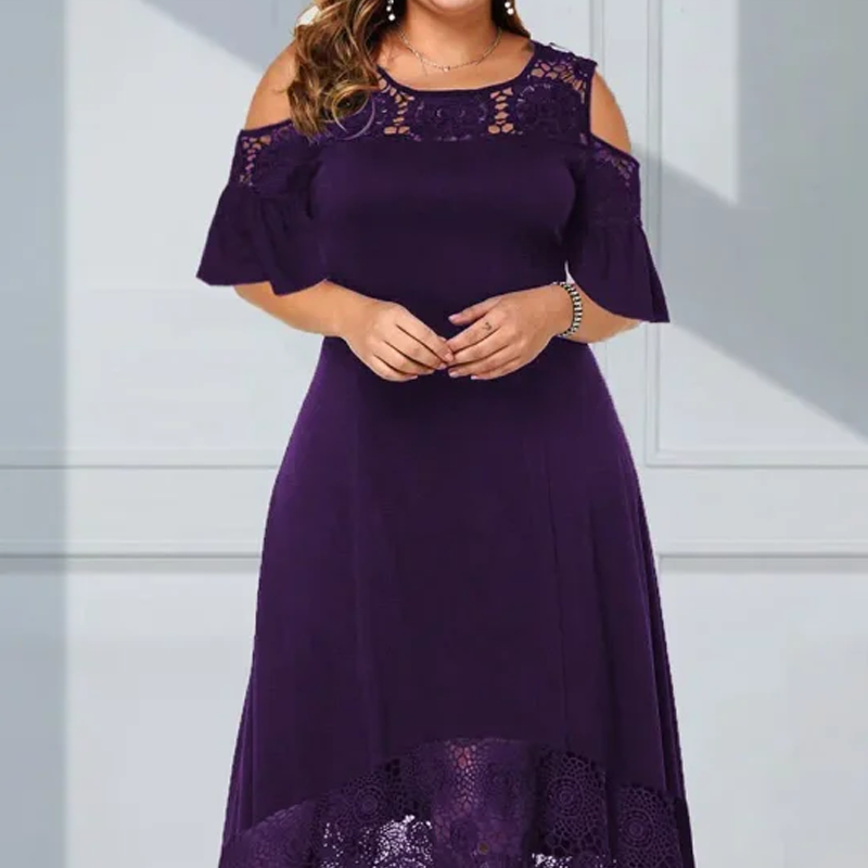 Robe élégante à épaules froides et ourlet en dentelle pour femmes