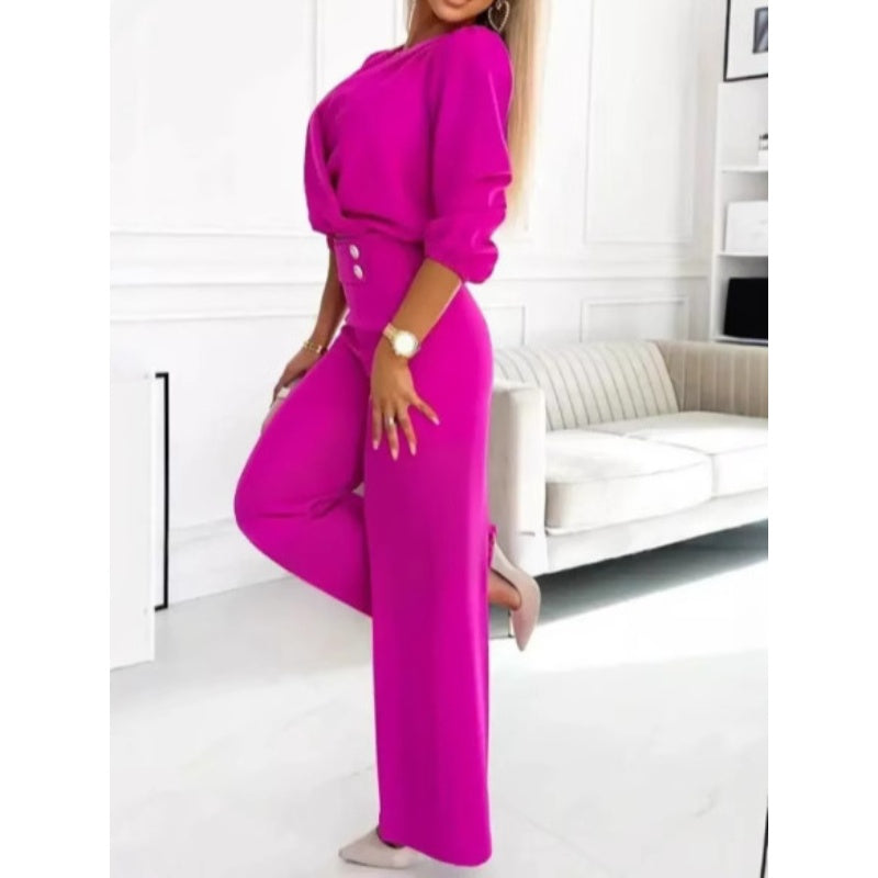 Ensemble top à col en V et pantalon pour femme