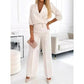 Ensemble top à col en V et pantalon pour femme