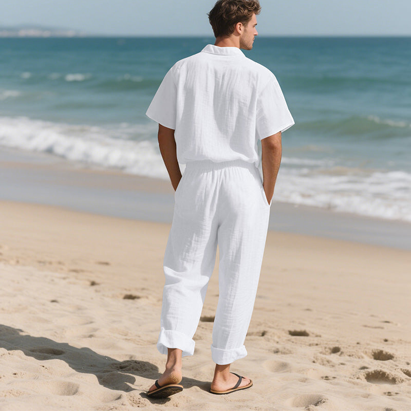 🔥2025 Nouveau à 🔥Ensemble deux pièces chemise et pantalon à manches courtes pour hommes décontractés