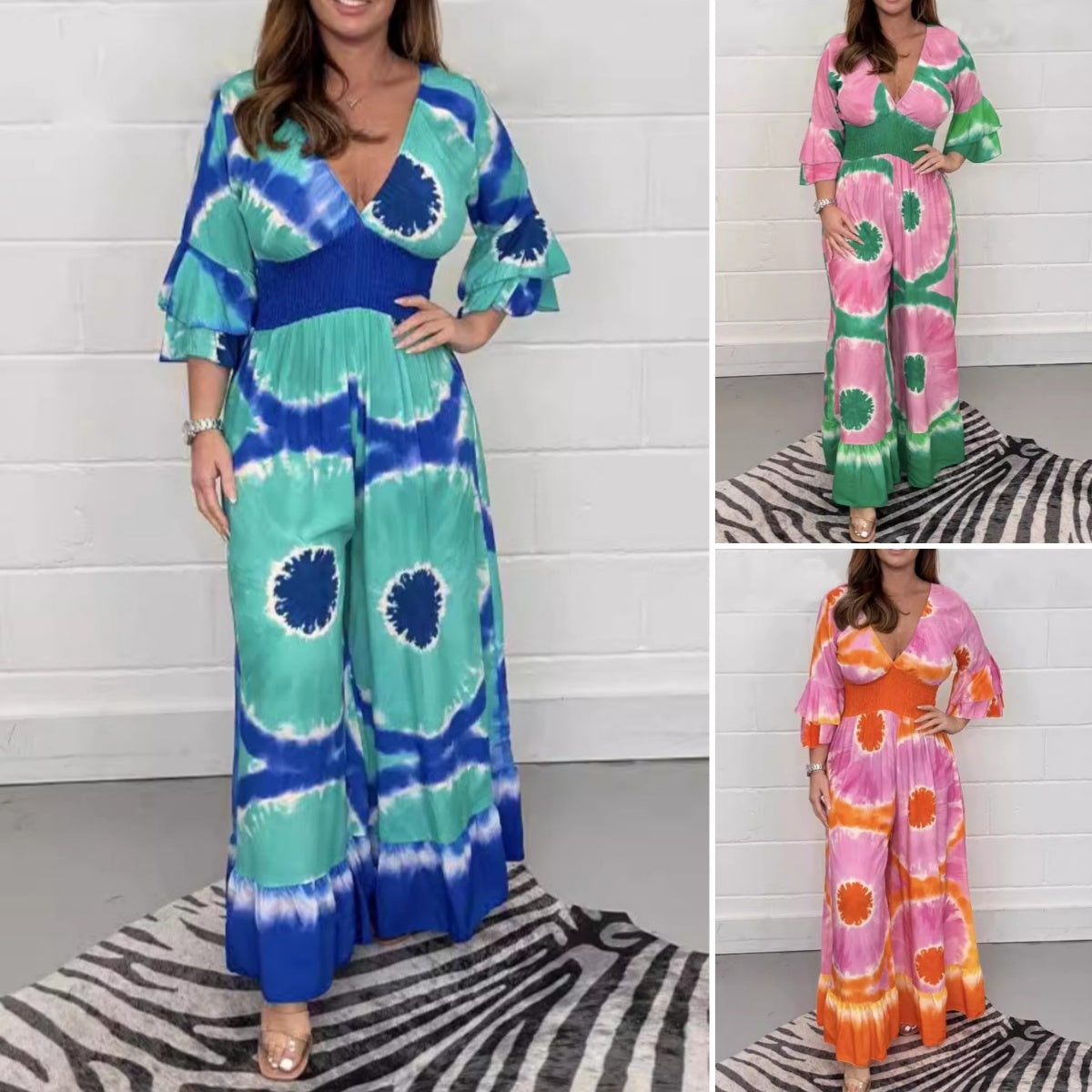 Combinaison à jambes larges imprimée Tie-Dye