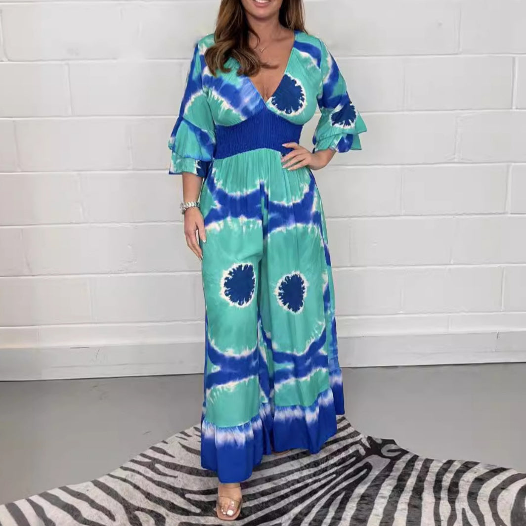 Combinaison à jambes larges imprimée Tie-Dye