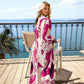 Robe longue à col en V et à motif floral pour femmes