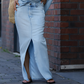 Top diagonal pour femmes avec jupe longue en denim fendue