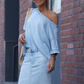 Top diagonal pour femmes avec jupe longue en denim fendue