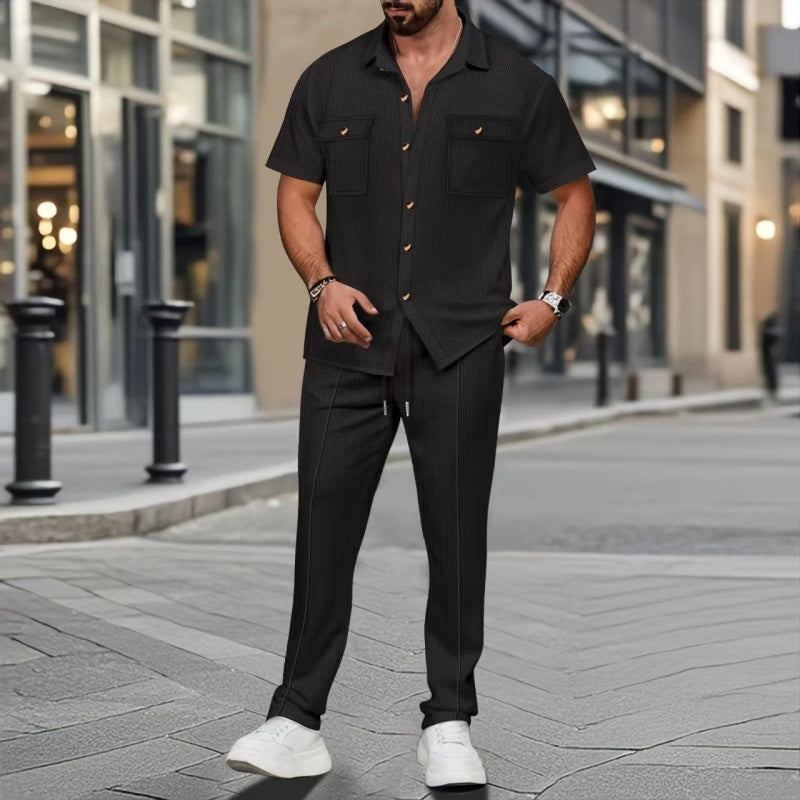 🎊Meilleures ventes 2025🎊Vêtements pour hommes, couleur unie, décontracté, coton et lin, ensemble deux pièces