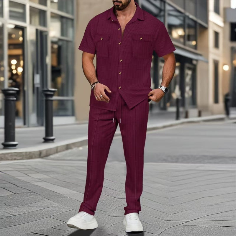 🎊Meilleures ventes 2025🎊Vêtements pour hommes, couleur unie, décontracté, coton et lin, ensemble deux pièces