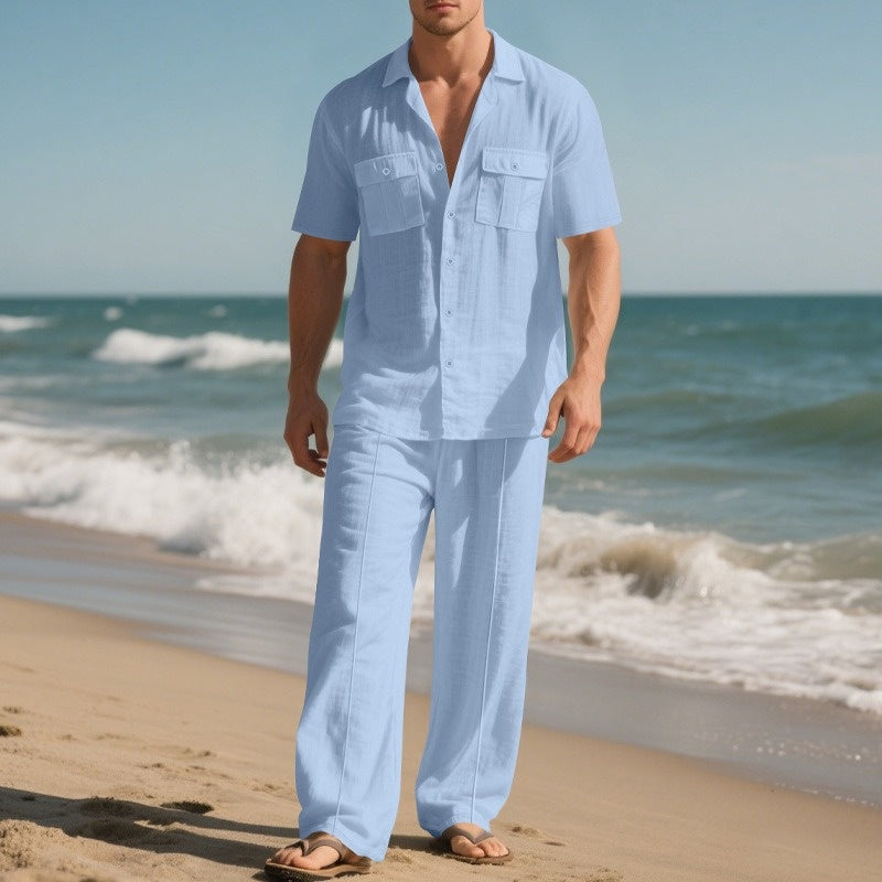 Ensemble 2 pièces chemise boutonnée et pantalon pour hommes
