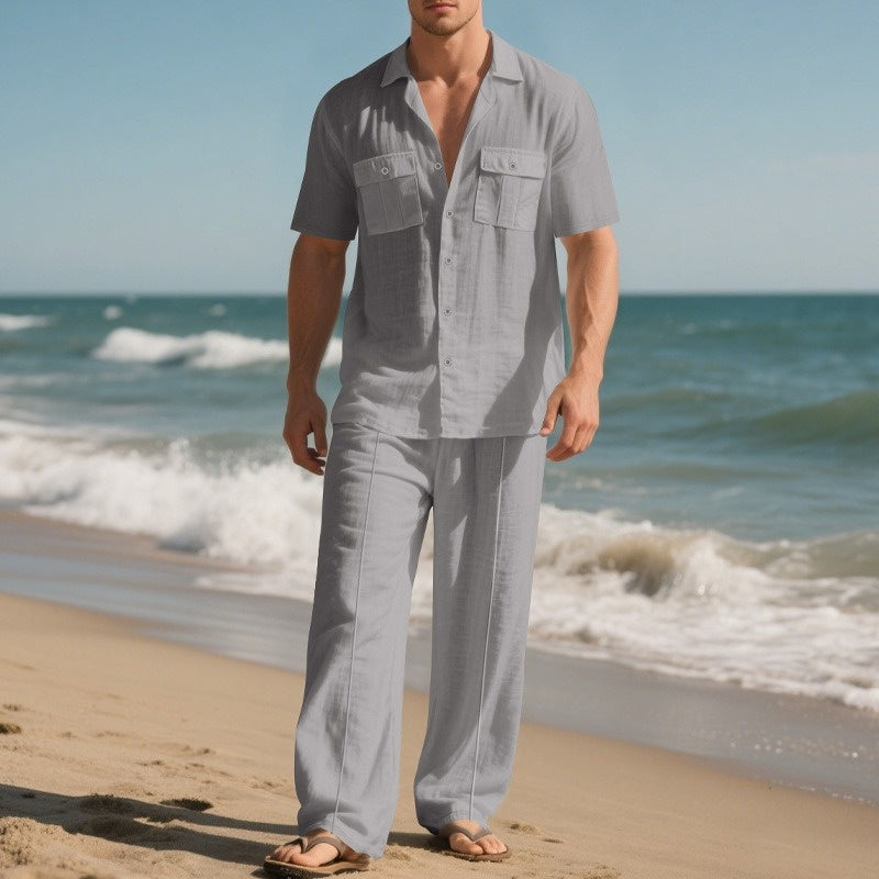 Ensemble 2 pièces chemise boutonnée et pantalon pour hommes