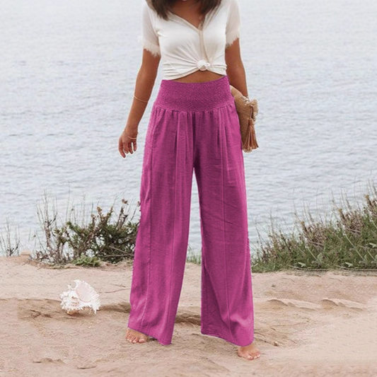 Pantalon de détente large en lin pour femme
