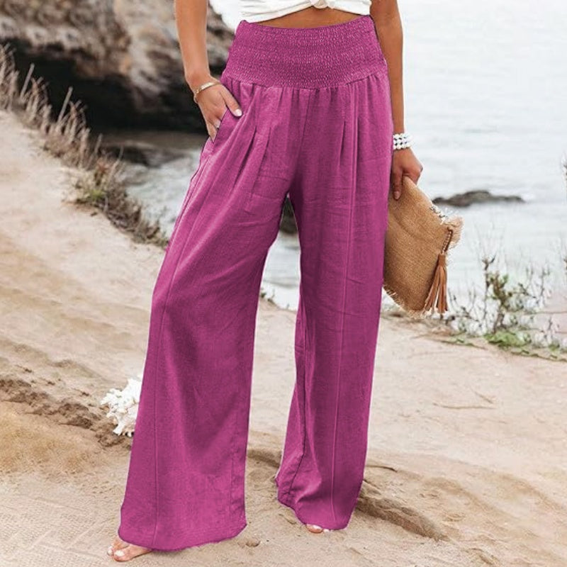 Pantalon de détente large en lin pour femme