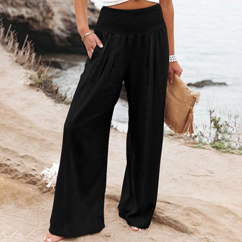 Pantalon de détente large en lin pour femme