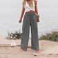 Pantalon de détente large en lin pour femme