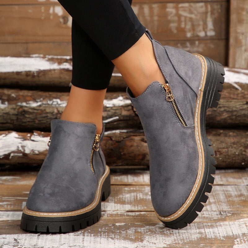 Bottines pour femmes à bout rond et fermeture à glissière sur le côté