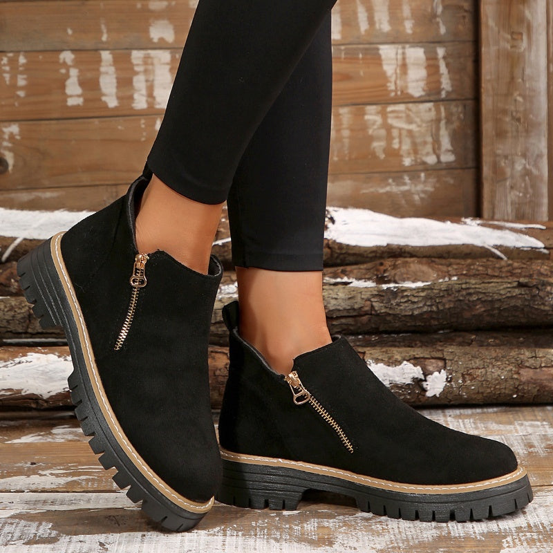 Bottines pour femmes à bout rond et fermeture à glissière sur le côté