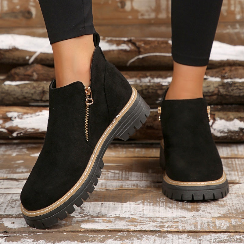Bottines pour femmes à bout rond et fermeture à glissière sur le côté