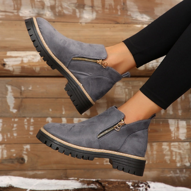 Bottines pour femmes à bout rond et fermeture à glissière sur le côté