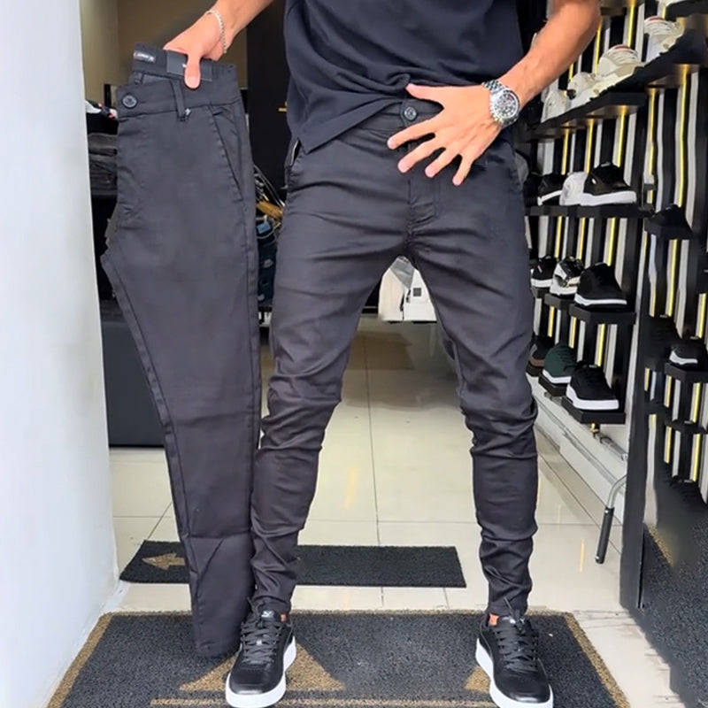Pantalon casual slim fit en tissu uni pour homme