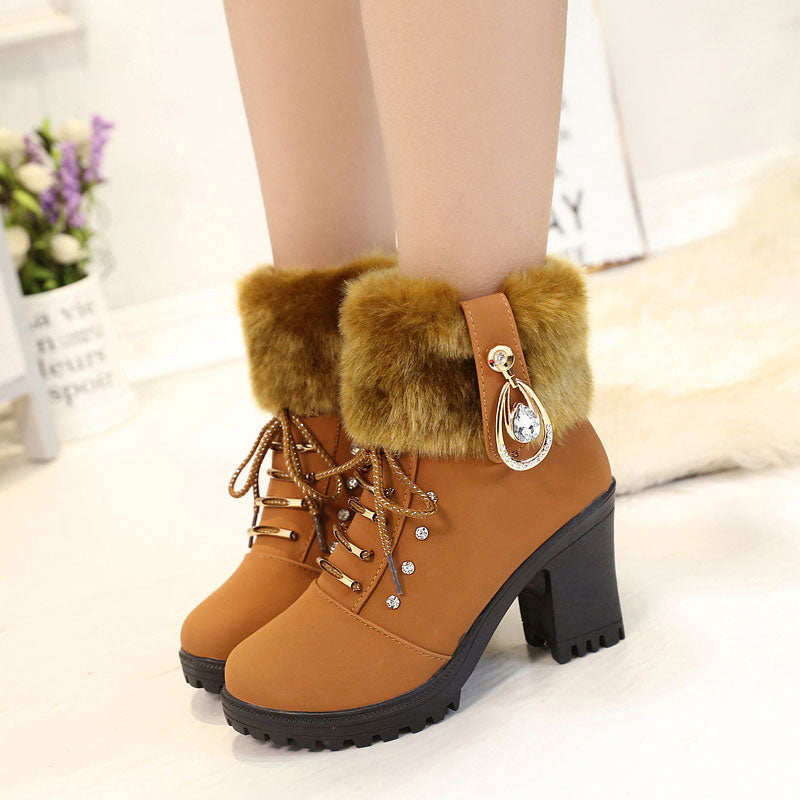 🍁Offre spéciale automne/hiver : 49 % de réduction 🍂 Bottines pour femmes avec fermeture éclair, talon épais et fausse fourrure