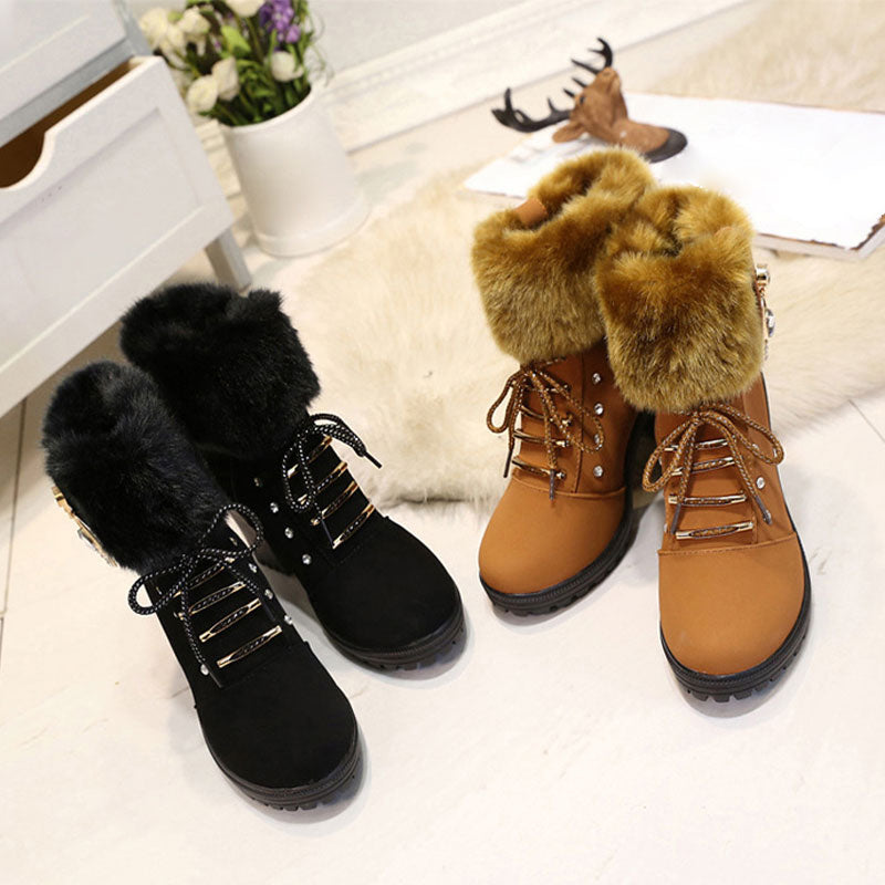 🍁Offre spéciale automne/hiver : 49 % de réduction 🍂 Bottines pour femmes avec fermeture éclair, talon épais et fausse fourrure
