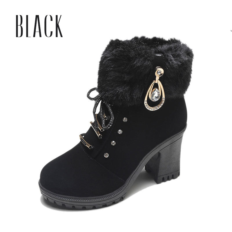 🍁Offre spéciale automne/hiver : 49 % de réduction 🍂 Bottines pour femmes avec fermeture éclair, talon épais et fausse fourrure