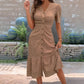 ✨ Élégante robe midi en dentelle – Encolure en V, manches bouffantes et bordure à volants ✨
