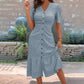 ✨ Élégante robe midi en dentelle – Encolure en V, manches bouffantes et bordure à volants ✨