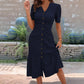 ✨ Élégante robe midi en dentelle – Encolure en V, manches bouffantes et bordure à volants ✨