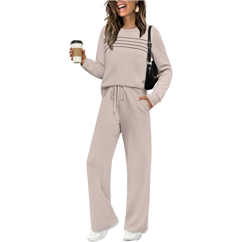 Ensemble haut ras du cou et pantalon à cordon pour femme