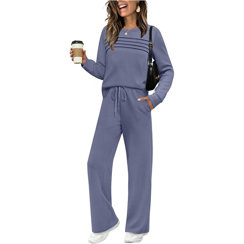 Ensemble haut ras du cou et pantalon à cordon pour femme