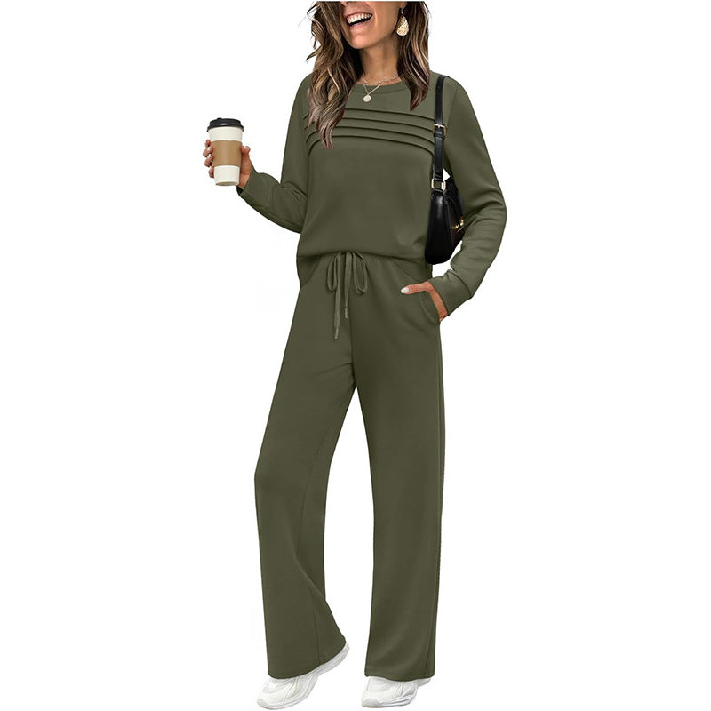 ⏳Spécial à durée limitée⏰Ensemble Femme Confort – Haut Ras du Cou & Pantalon à Cordon 👕👖
