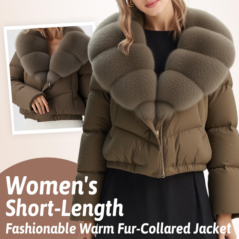 Veste courte tendance pour femme avec col en fourrure chaude (duvet de canard blanc d'Islande)
