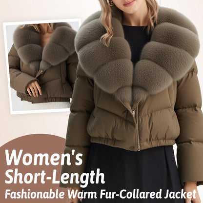 Veste courte tendance pour femme avec col en fourrure chaude (duvet de canard blanc d'Islande)
