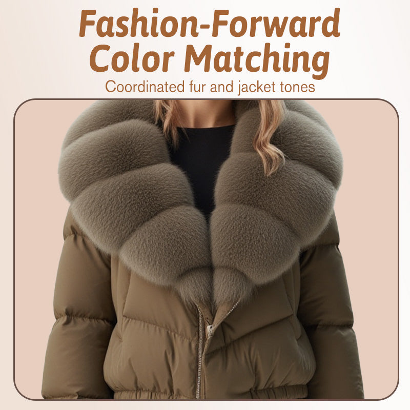 Veste courte tendance pour femme avec col en fourrure chaude (duvet de canard blanc d'Islande)