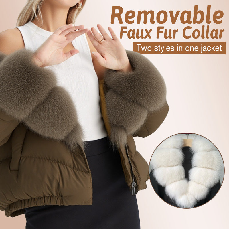 Veste courte tendance pour femme avec col en fourrure chaude (duvet de canard blanc d'Islande)