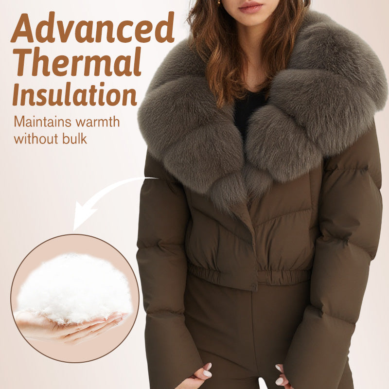 Veste courte tendance pour femme avec col en fourrure chaude (duvet de canard blanc d'Islande)