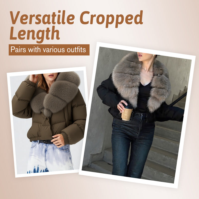 Veste courte tendance pour femme avec col en fourrure chaude (duvet de canard blanc d'Islande)