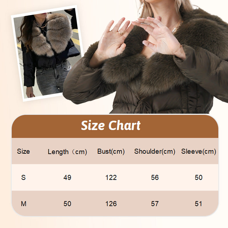 Veste courte tendance pour femme avec col en fourrure chaude (duvet de canard blanc d'Islande)