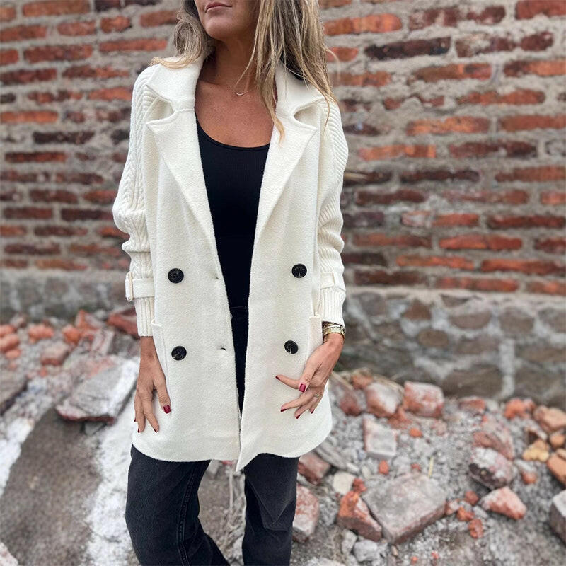 🍂💕Veste mi-longue pour femme avec double boutonnage et revers