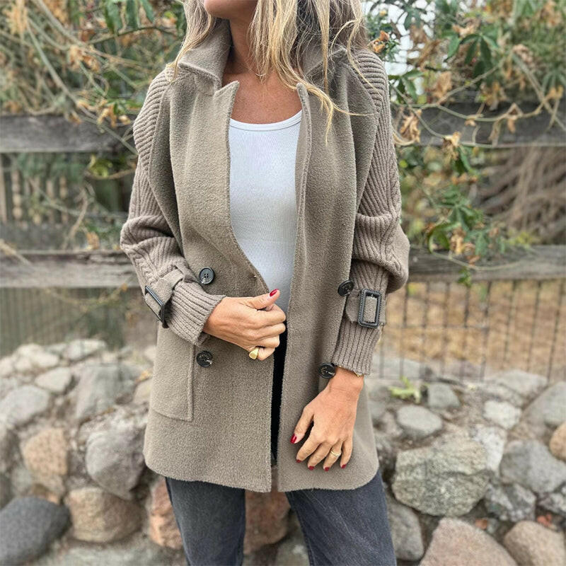 🍂💕Veste mi-longue pour femme avec double boutonnage et revers