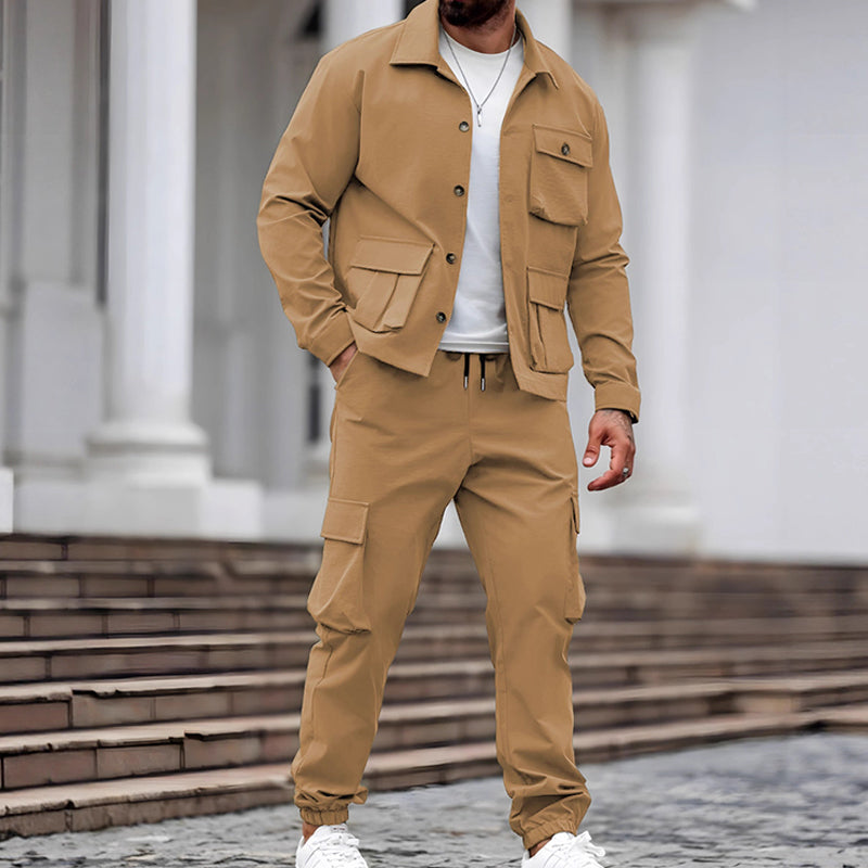 Veste rétro et pantalon cargo pour homme, ensemble 2 pièces