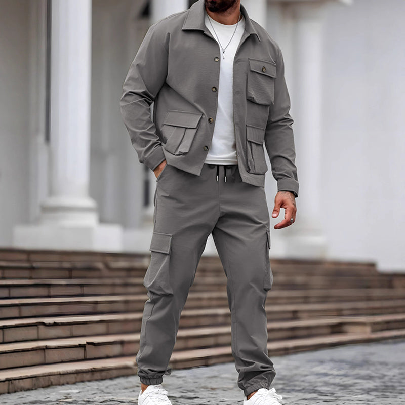Veste rétro et pantalon cargo pour homme, ensemble 2 pièces