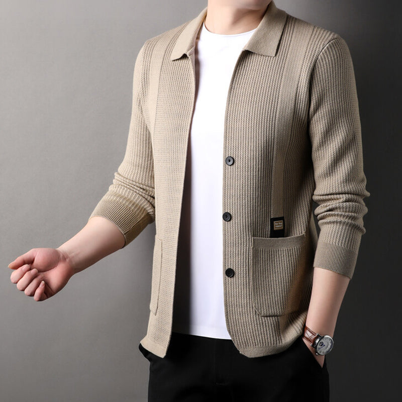 Veste Tricotée à Manches Longues avec Col à Revers pour Homme