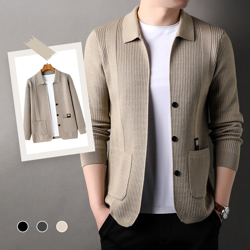 Veste Tricotée à Manches Longues avec Col à Revers pour Homme