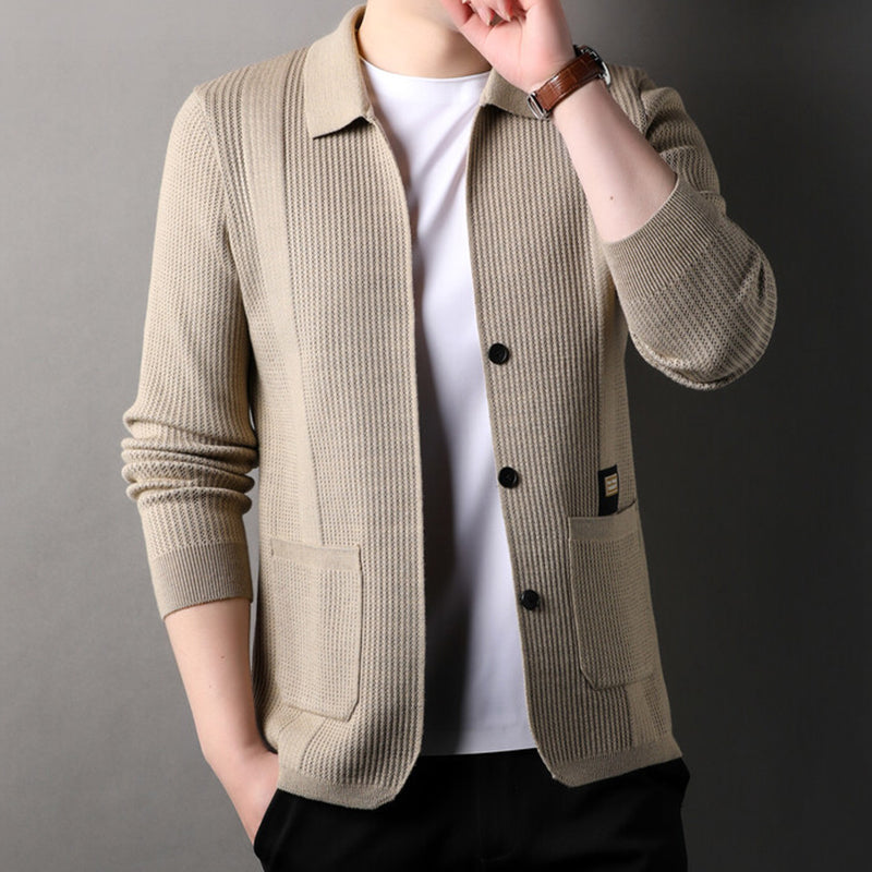 Veste Tricotée à Manches Longues avec Col à Revers pour Homme